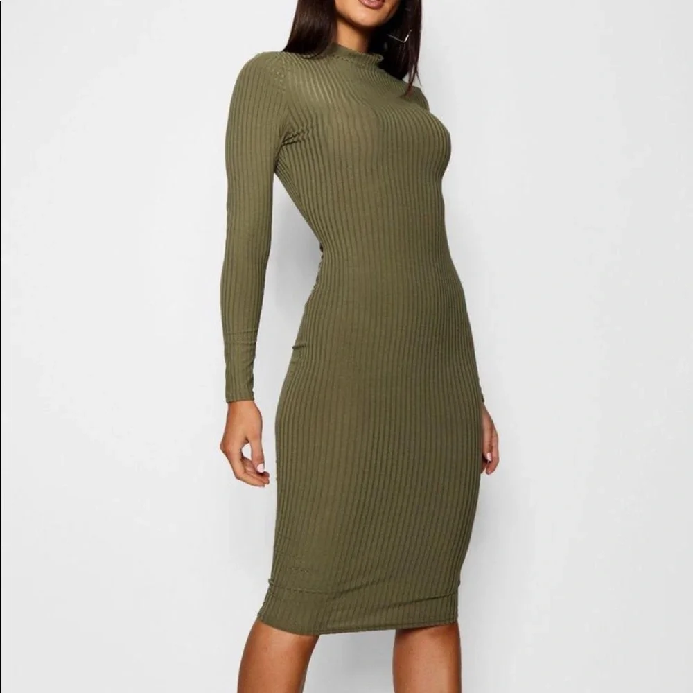 Boohoo Olive green ribbed midi dress 💚 - Picture 2 of 5